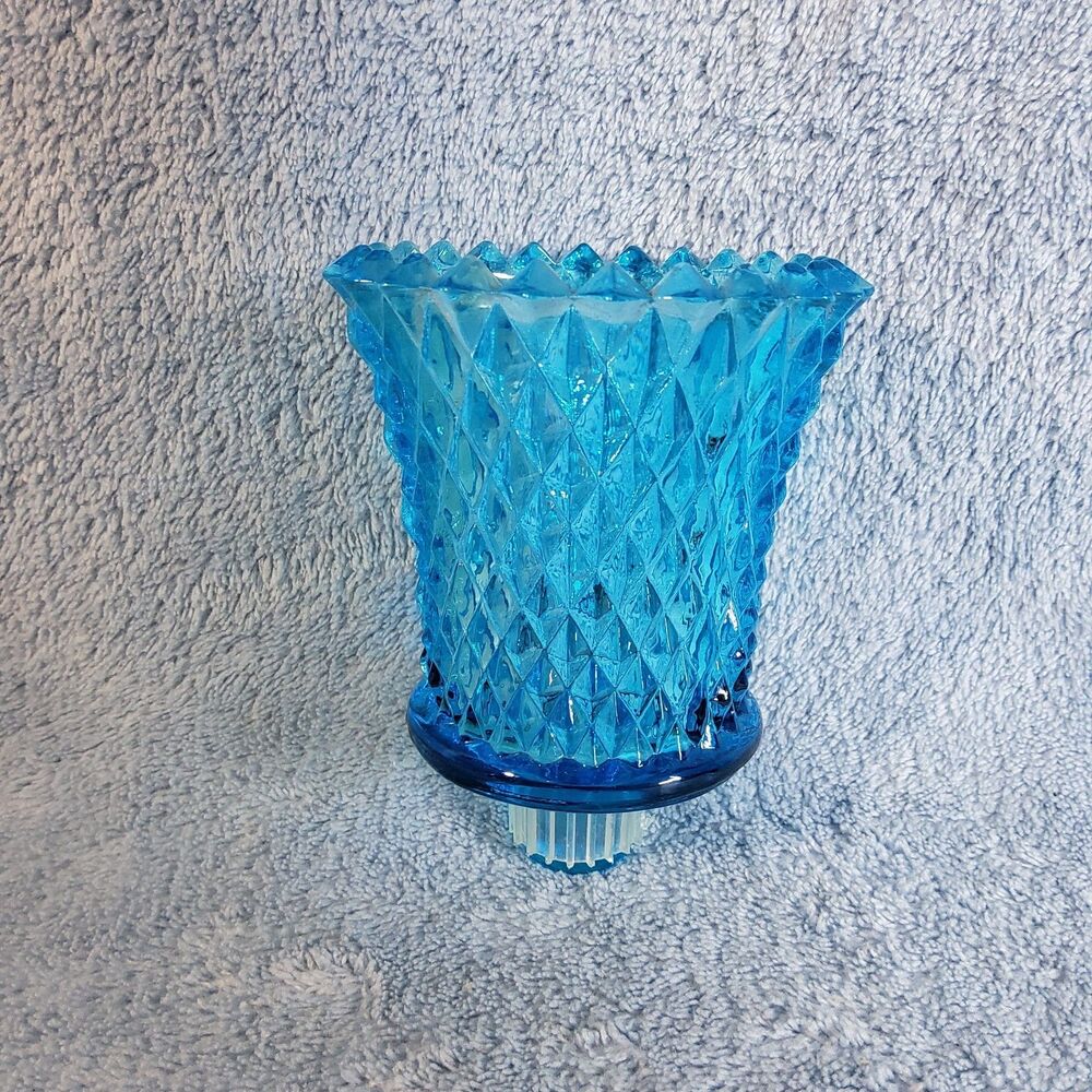 Aqua Blue Glass Diamond Point Cut Peg Vintage Votive Candle Holder Sconce Homeco